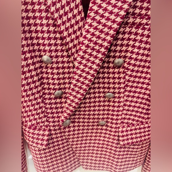 L’Agence Pink/Maroon Houndstooth Double-Breasted Blazer. Size 4 mint condition - Picture 4 of 7